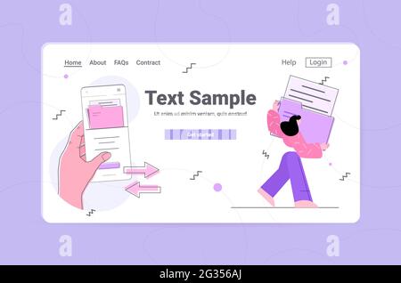 businesswoman holding folder paper work file sharing document management concept Stock Vector