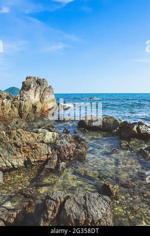 Scenery from the famous Viewpoint of Chao Lao beach named Lan Hin Krong in Chanthaburi province, Thailand. Stock Photo