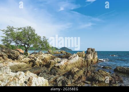 Scenery from the famous Viewpoint of Chao Lao beach named Lan Hin Krong in Chanthaburi province, Thailand. Stock Photo