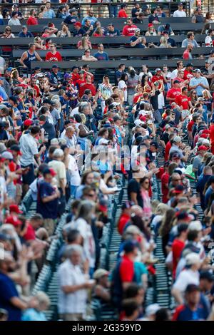 General view of fans at Progressive Field during an MLB regular season game between the Cleveland Indians and Seattle Mariners, Saturday, June 12th, 2 Stock Photo