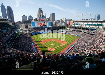 General view of Progressive Field during an MLB regular season game between the Cleveland Indians and Seattle Mariners, Saturday, June 12th, 2021, in Stock Photo
