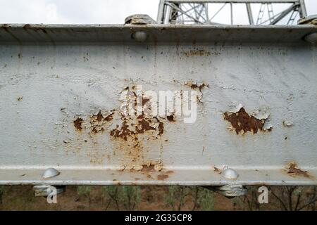 Close up view of a rusty beam supporting the Joso High Bridge in Washington, USA Stock Photo
