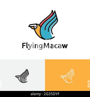 Beautiful Exotic Parrot Macaw Bird Flying Wildlife Logo Stock Vector
