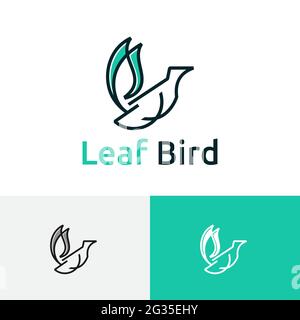 Leaf Eco Tree Environment Bird Animal Wildlife Line Logo Stock Vector