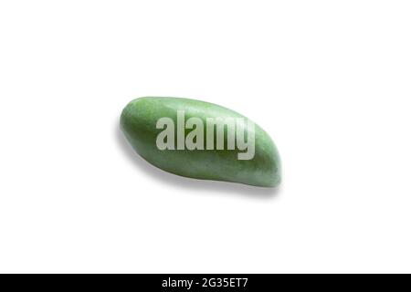 Green mango on white background. Organic tropical fresh fruit. Stock Photo