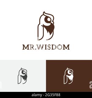 Wise Owl Wisdom Business Education Night Bird Logo Stock Vector
