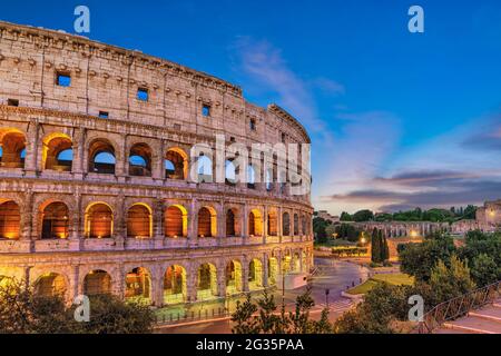 Rome Italy night city skyline at Rome Colosseum empty nobody Stock Photo