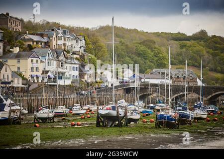 CORNISH fishing port Looe in Cornwall Looe East River into the harbour Stock Photo