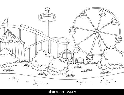Single one line drawing of a roller coaster in an amusement park with a  track high in the sky. Extreme rides that are very popular with young  people. One line draw design