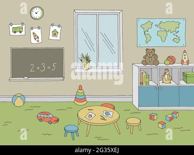 Preschool classroom graphic color interior sketch illustration vector Stock Vector