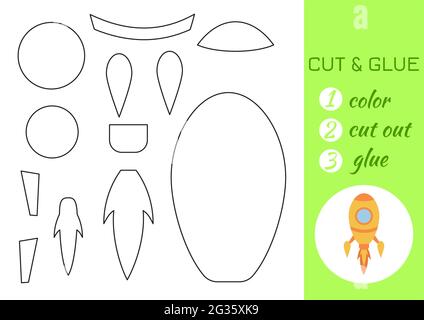 Cartoon rocket cut and glue activity for kids educational worksheet ...