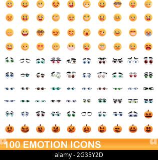 100 emotion icons set. Cartoon illustration of 100 emotion icons vector set isolated on white background Stock Vector