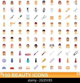 100 beauty icons set. Cartoon illustration of 100 beauty icons vector set isolated on white background Stock Vector