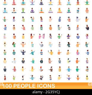 100 people icons set. Cartoon illustration of 100 people icons vector set isolated on white background Stock Vector