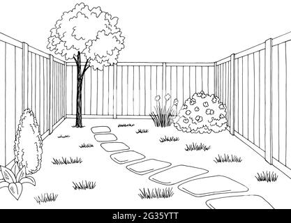 Backyard garden graphic black white sketch illustration vector Stock ...