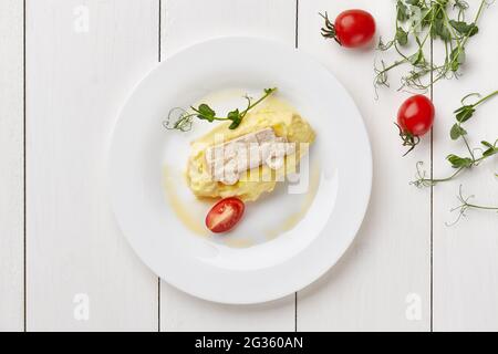 Steamed chicken patty with mashed potatoes for children Stock Photo