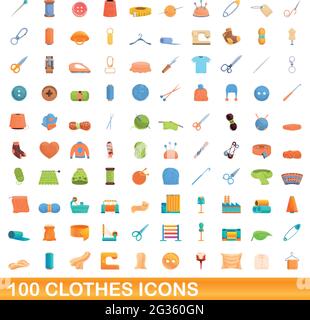 100 clothes icons set. Cartoon illustration of 100 clothes icons vector set isolated on white background Stock Vector