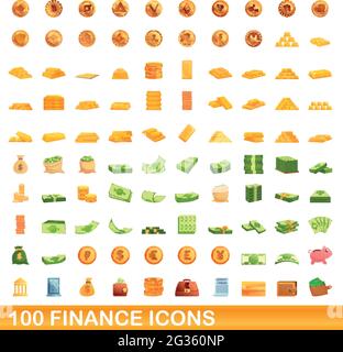 100 finance icons set. Cartoon illustration of 100 finance icons vector set isolated on white background Stock Vector