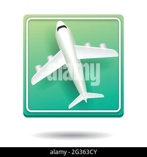 air plane traffic sign 3D rendering icon in front of green rectangle. vector illustration Stock Vector