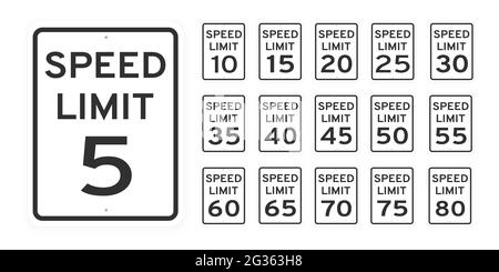 Speed limit 65, 70, 75, 80, 85, 90 round road traffic icon sign flat ...