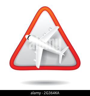 low flying aircraft Triangular red road sign. 3D style vector illustration Stock Vector