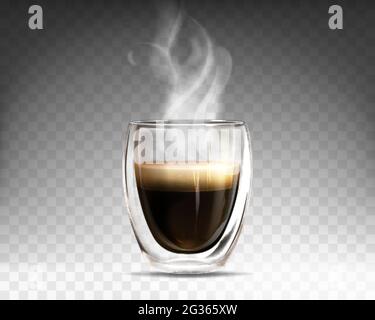 White realistic coffee cup with smoke isolated on transparent