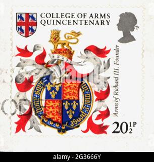 mail, postage stamps, Great Britain, 20 1/2 pence special issue, 500 years College of Arms, 1984, ADDITIONAL-RIGHTS-CLEARANCE-INFO-NOT-AVAILABLE Stock Photo