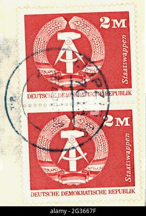 mail, postage stamps, Germany, German mail (GDR), 2 mark postage stamp, ADDITIONAL-RIGHTS-CLEARANCE-INFO-NOT-AVAILABLE Stock Photo