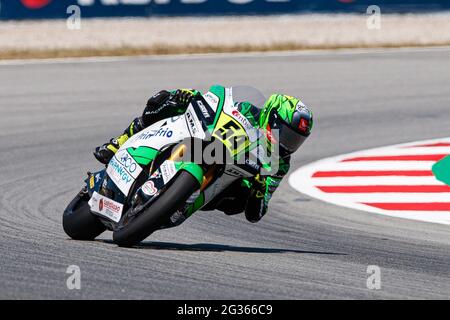 Montmelo, Barcelona, Spain. 13th June, 2021. Fermin Aldeguer from Spain, rider of Boscoscuro Talent Team-Ciatti with Boscoscuro during the Moto 2 race of FIM CEV Repsol Barcelona in Circuit Barcelona-Catalunya. Credit: David Ramirez/DAX/ZUMA Wire/Alamy Live News Stock Photo