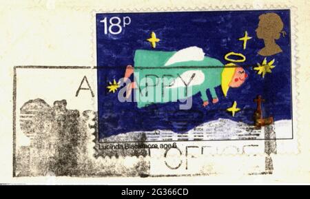 mail, postage stamps, Great Britain, 18 pence postage stamp, Christmas angel, ADDITIONAL-RIGHTS-CLEARANCE-INFO-NOT-AVAILABLE Stock Photo