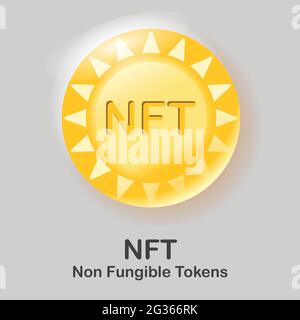 NFT Non Fungible tokens. Clean token coin. certifies a digital asset to be unique. vector illustration Stock Vector