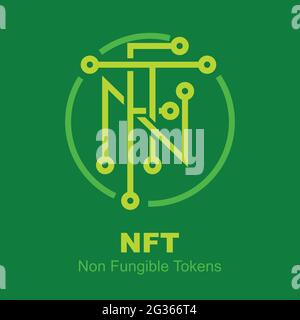 NFT Non Fungible tokens. electronic circuit logo font. certifies a digital asset to be unique. vector illustration Stock Vector