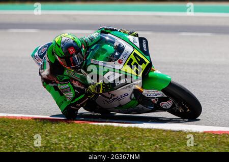 Montmelo, Barcelona, Spain. 13th June, 2021. Fermin Aldeguer from Spain, rider of Boscoscuro Talent Team-Ciatti with Boscoscuro during the Moto 2 race of FIM CEV Repsol Barcelona in Circuit Barcelona-Catalunya. Credit: David Ramirez/DAX/ZUMA Wire/Alamy Live News Stock Photo