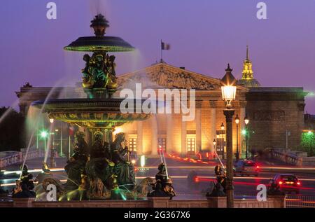 FRANCE PARIS (75) 7TH ARR, FOUNTAIN SQUARE OF THE CONCORDE AND NATIONAL ASSEMBLY Stock Photo