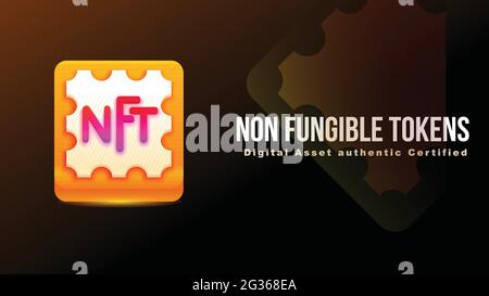 NFT Non Fungible tokens. 3d style clean cartoon icon. certifies a digital asset to be unique. vector illustration Stock Vector
