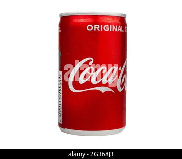 Small can of coca cola isolated on white background. Stock Photo