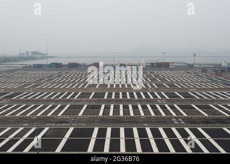 Incheon, South Korea - June 22, 2016: A container terminal in Incheon, South Korea, where cargo is scarce Stock Photo