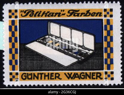 advertising, poster stamps, office equipment, 'Pelikan' watercolours, 'Guenther Wagner', circa 1910, ADDITIONAL-RIGHTS-CLEARANCE-INFO-NOT-AVAILABLE Stock Photo