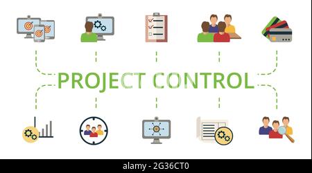 Project Control icon set. Contains editable icons project management theme such as user testing, digital strategy, concept map and more. Stock Vector