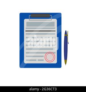 Clipboard with document and pen isolated on white Stock Vector