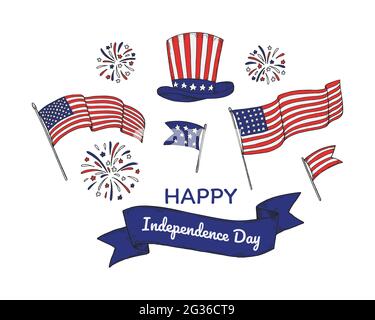 Happy USA Independende Day design elements. 4th of July. Hand drawn vector illustration Stock Vector