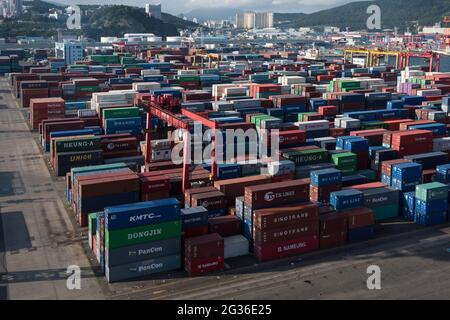 Busan, South Korea - June 30, 2016: A container terminal in Busan, South Korea Stock Photo