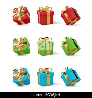 Set of 3d gift boxes. Stock Vector