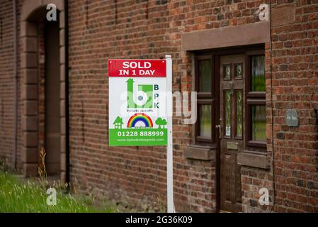 Sold in one day on an estate agentÕs sign near Carlisle, Cumbria, UK Stock Photo