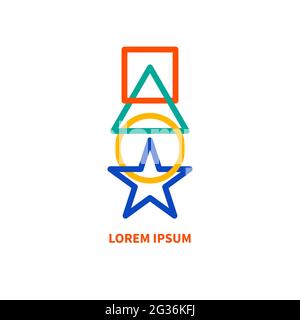 Geometric shapes connected to each other. Connected square, circle, triangle, star. Business logo. Abstract link icon. Stock Vector
