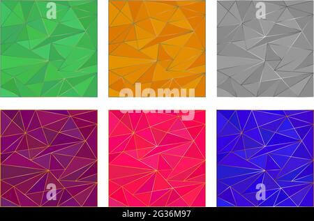 Set of bright colored abstract backgrounds with metal gradient strokes drawing in contemporary low poly style Stock Vector