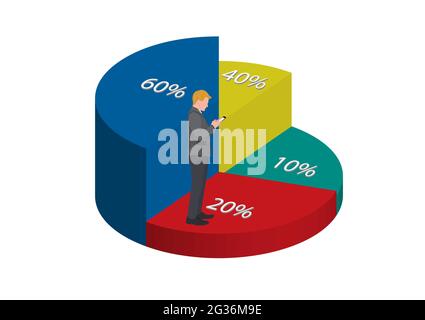 business man with infographics chart pie 3d for business presentation vector illustration Stock Vector