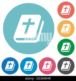 Holy bible flat white icons on round color backgrounds Stock Vector