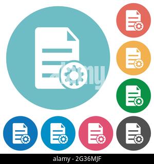 Document settings flat white icons on round color backgrounds Stock Vector