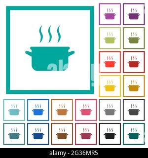 Steaming pot flat color icons with quadrant frames on white background Stock Vector